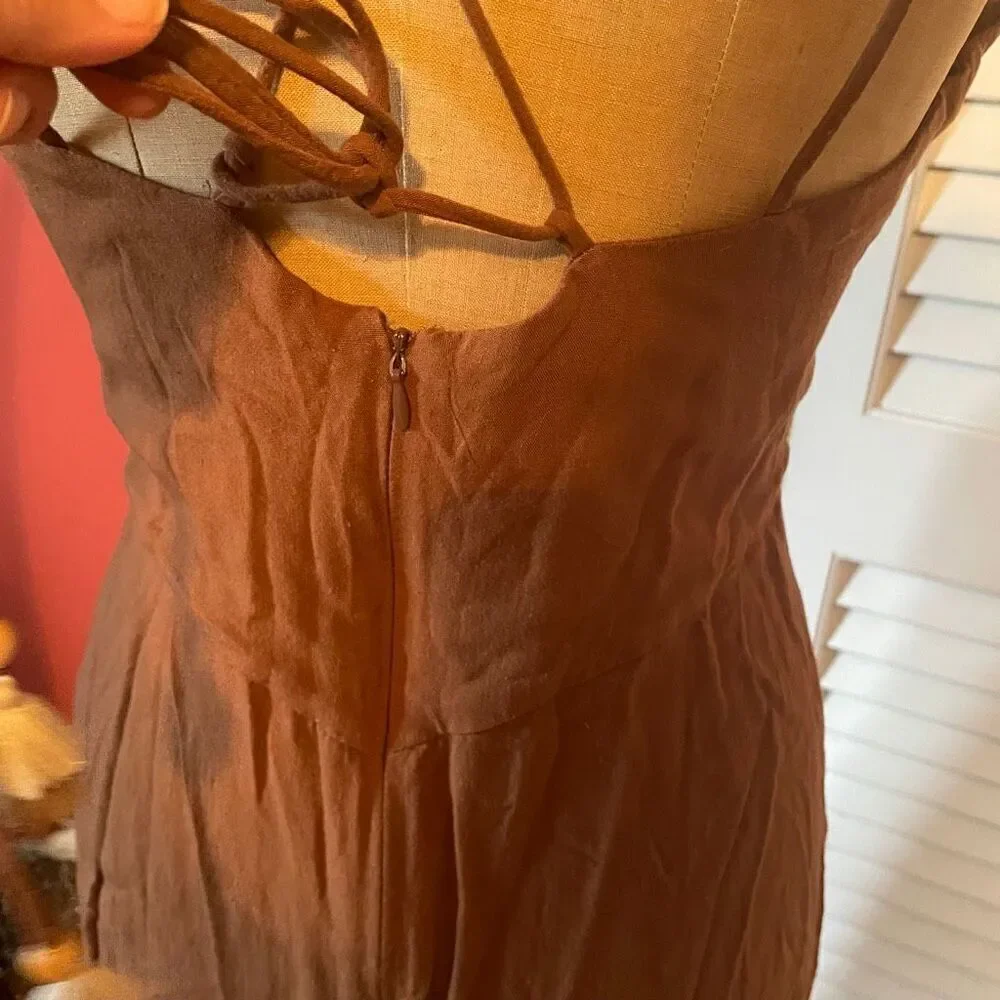 ZARA | brown rustic slip linen blend dress L